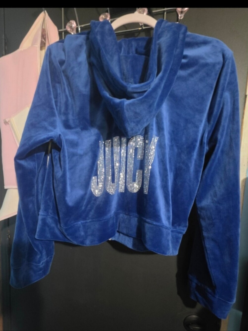 Juicy Couture Sapphire Blue Velour Hoodie with Rhinestone 'JUICY' Logo